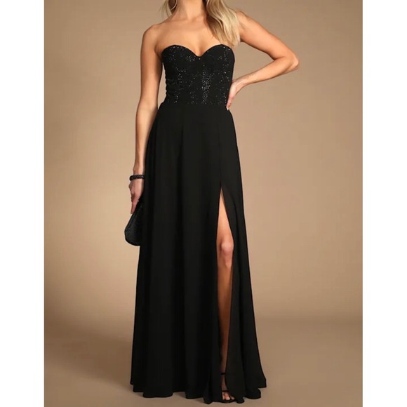 Lulus Dresses & Skirts - Lulus Remember this Moment Black Rhinestone Strapless Sweetheart Maxi Dress sz L